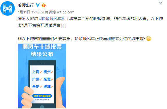 滴滴强敌！哈啰顺风车即将上线：1月下旬六大城市开启试运营 智能公会