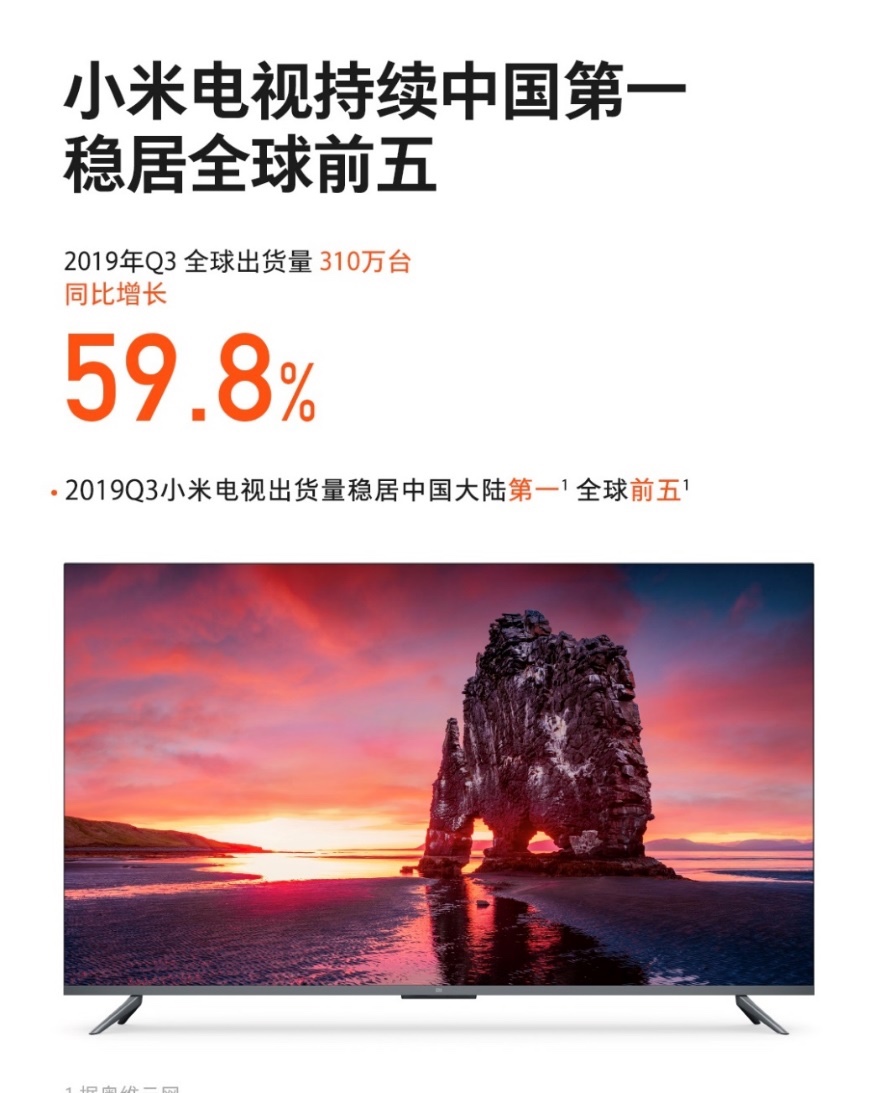 小米集团2019年Q3财报：小米电视全球出货量超310万台，中国第一，全球前五 智能公会