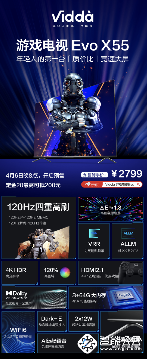 电视就是拿来玩的！Vidda发布2799元电竞级游戏电视Evo X55 智能公会